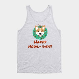 Happy Howlidays Dog Corgi Christmas Wreath Tank Top